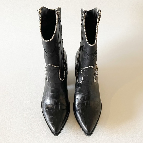 Dolce Vita Boots Lori Croc Embossed Cutout Braided Western Festival Boho Black 8 - Picture 4 of 15